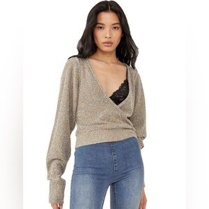 $168 MSRP Free People Going For The Gold wrap sweater size Large